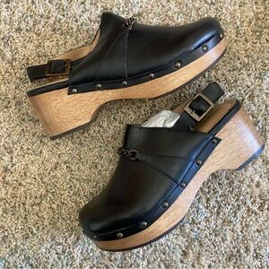 NWOT Silent D Anthropologie Georgia Slingback Heeled Black Clogs Sz 40